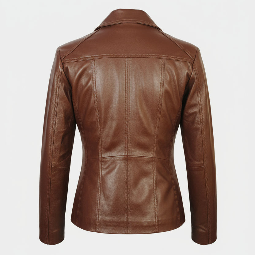 Brown leather jacket on a white background