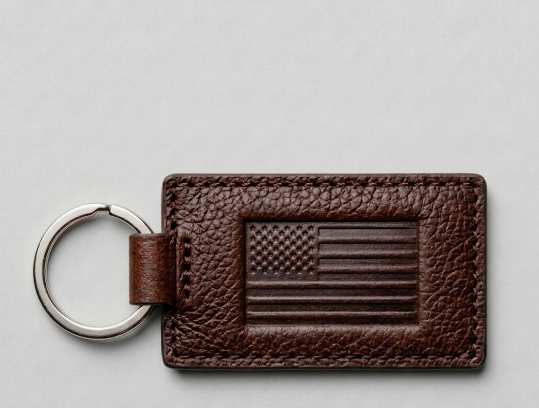 Zervano US Flag Embossed Premium Leather Keychain