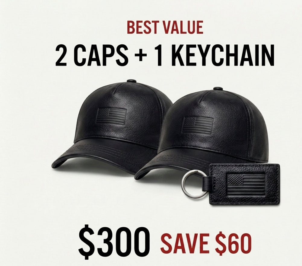 2 USA Leather Caps + 1 Keychain Bundle – $300