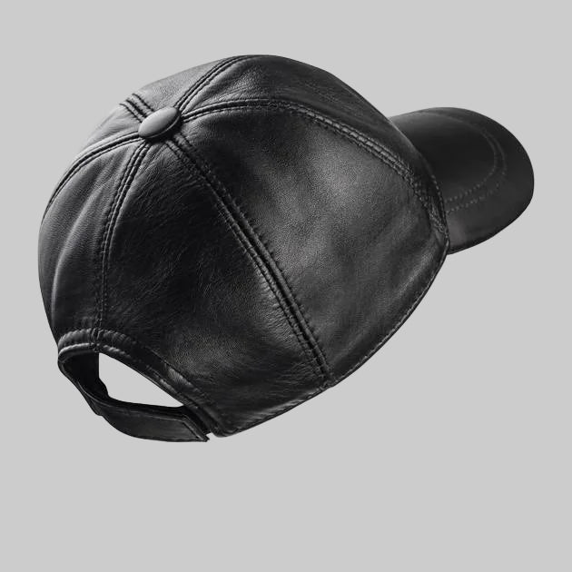 Black leather cap on a white background