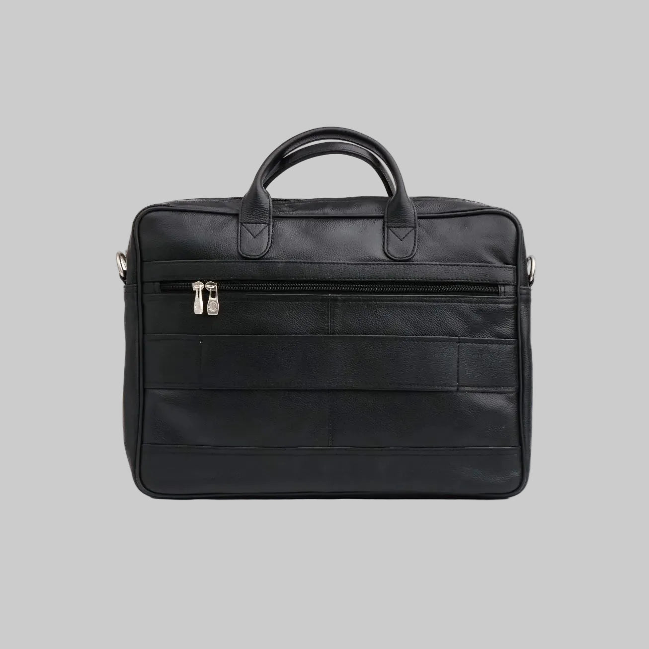 Black leather briefcase on a white background
