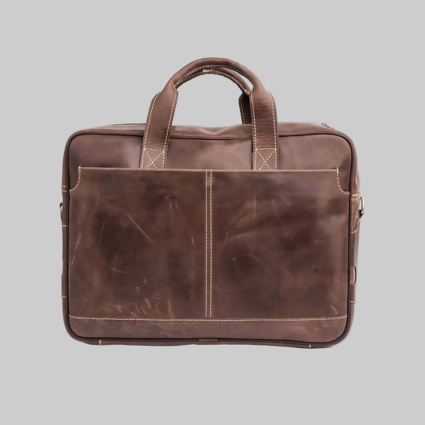 Brown leather briefcase on a white background