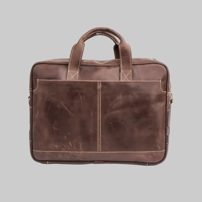 Brown leather briefcase on a white background