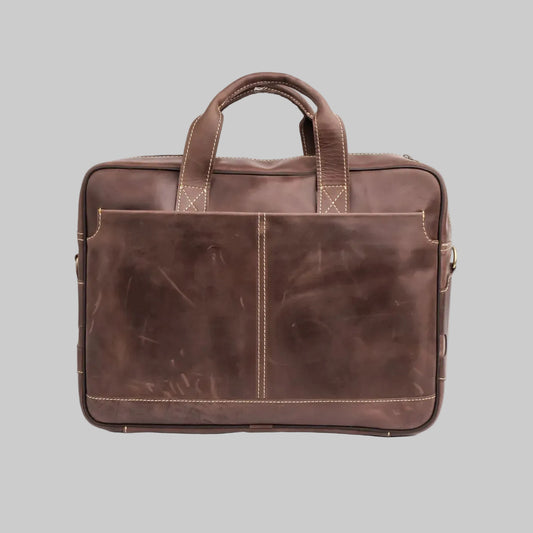 Brown leather briefcase on a white background