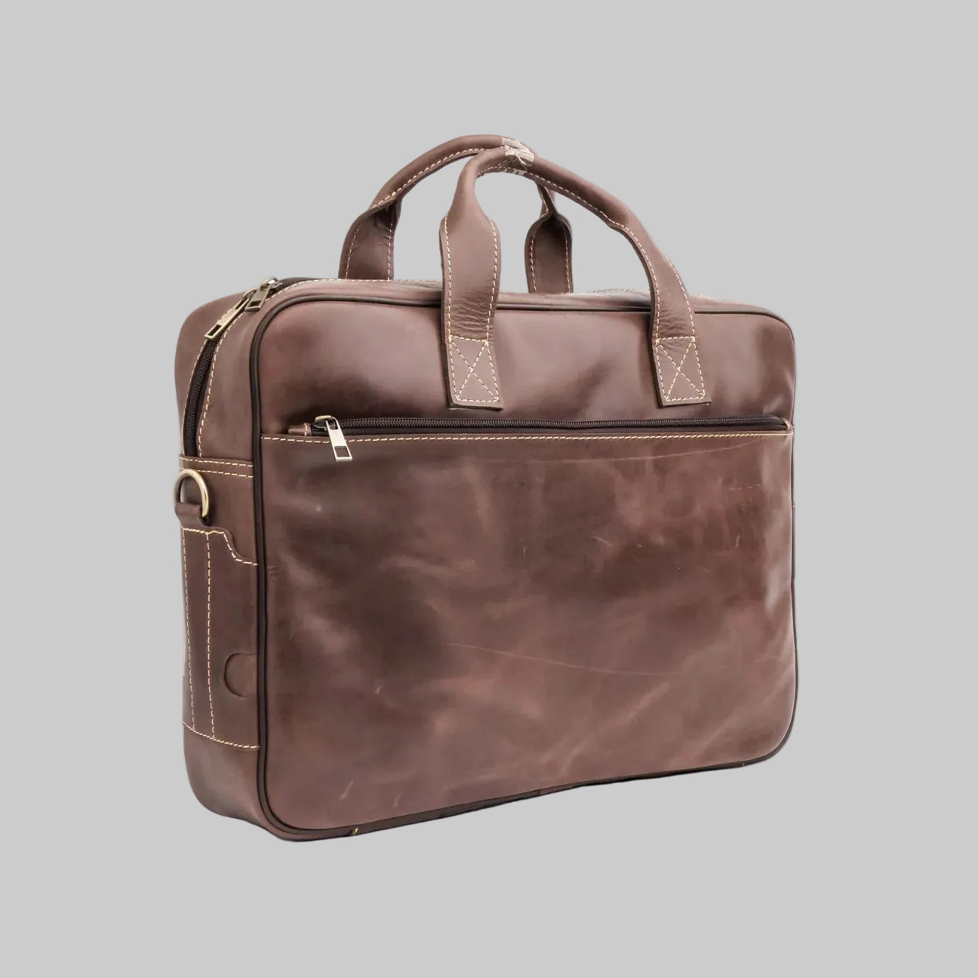 Brown leather briefcase on a white background