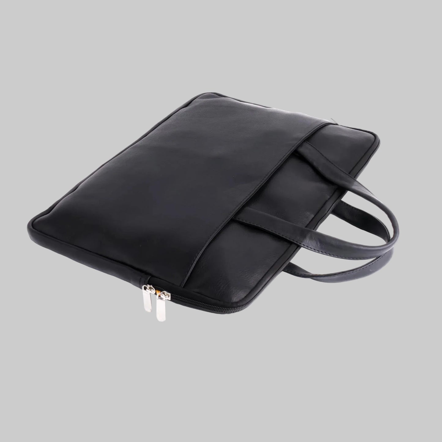 Black leather backpack on a white background