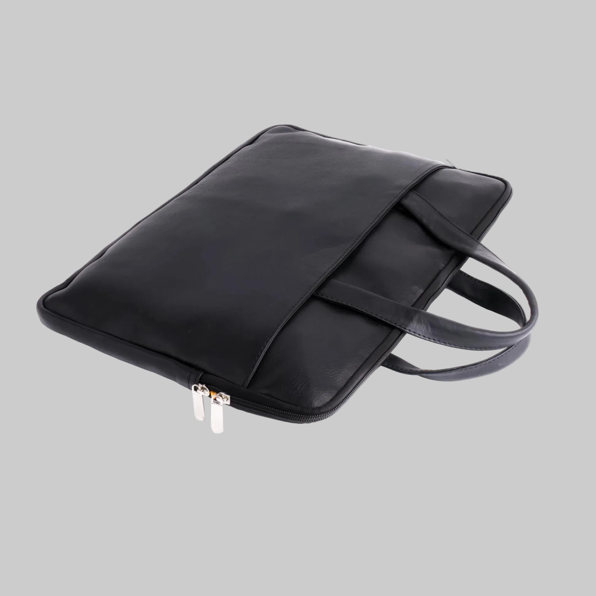 Black leather backpack on a white background