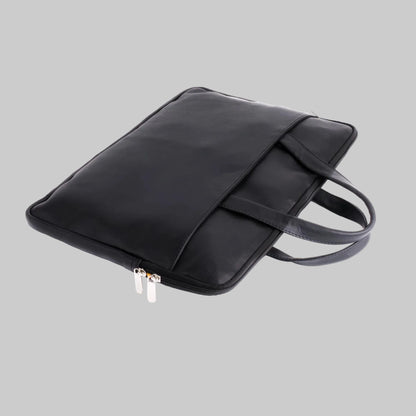 Black leather backpack on a white background