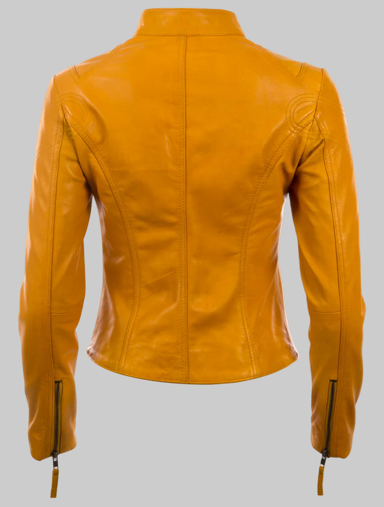 Orange leather jacket on a white background