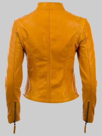 Orange leather jacket on a white background