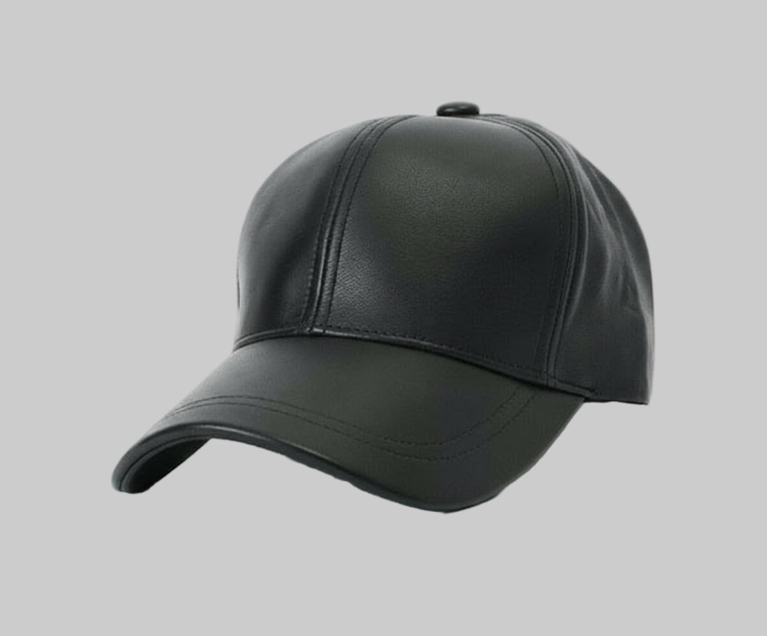 Black leather baseball cap on a white background