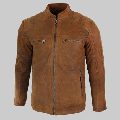 Brown leather jacket on a white background