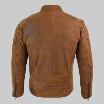 Brown leather jacket on a white background