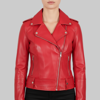 Red leather jacket on a gray background