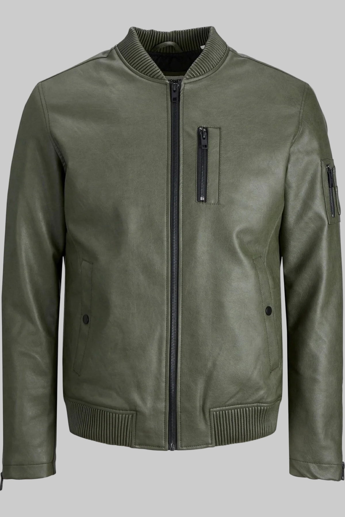 Green leather jacket on a white background