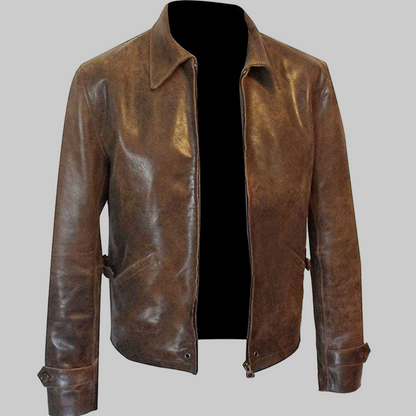 Brown leather jacket on a white background
