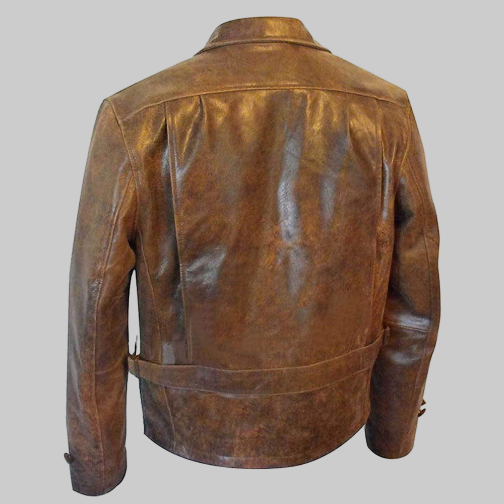Brown leather jacket on a white background