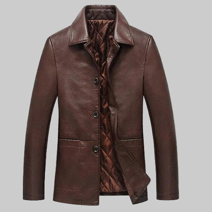 Brown leather jacket on a white background