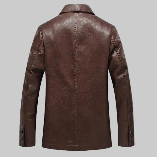 Brown leather jacket on a white background