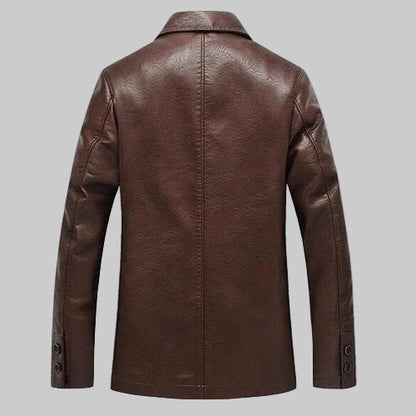 Brown leather jacket on a white background