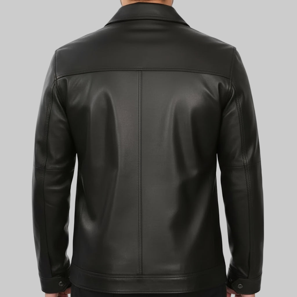 Black leather jacket on a white background
