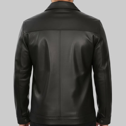 Black leather jacket on a white background