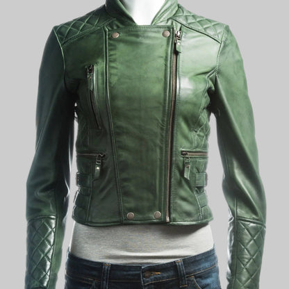 Green leather jacket on a white background