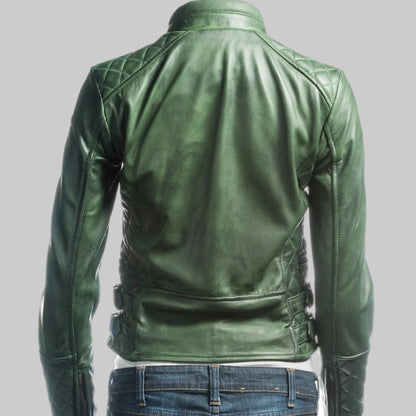 Green leather jacket on a white background