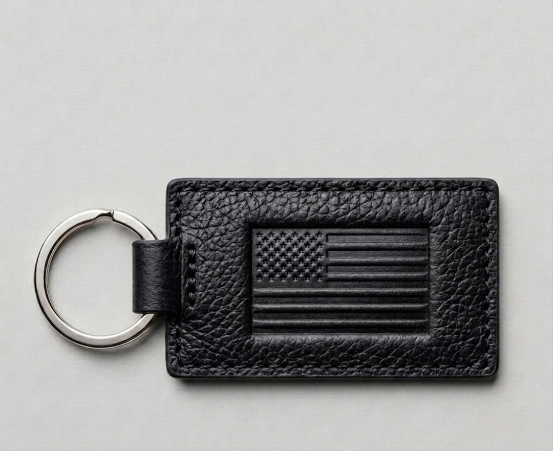 Zervano US Flag Embossed Premium Leather Keychain