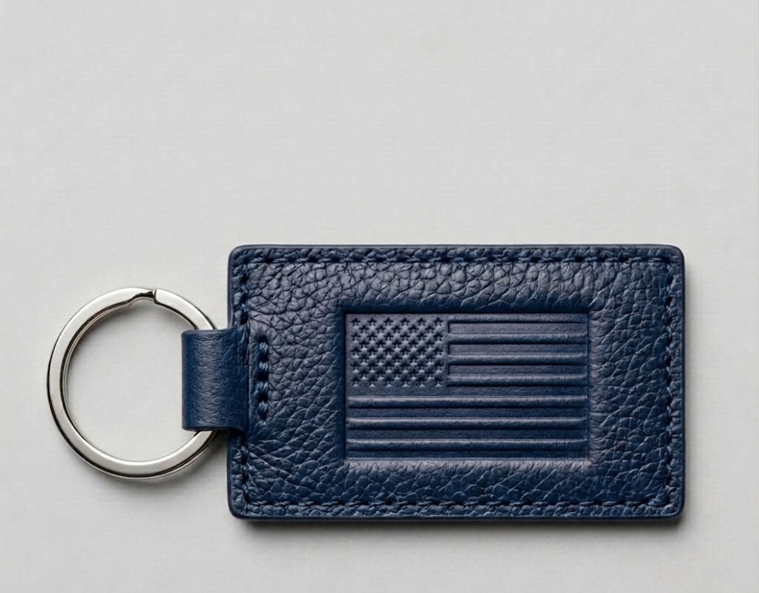 Zervano US Flag Embossed Premium Leather Keychain