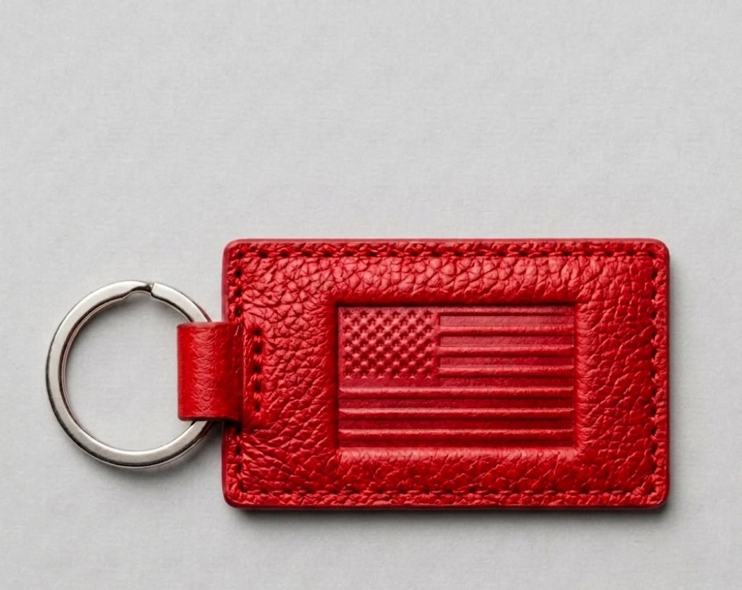 Zervano US Flag Embossed Premium Leather Keychain