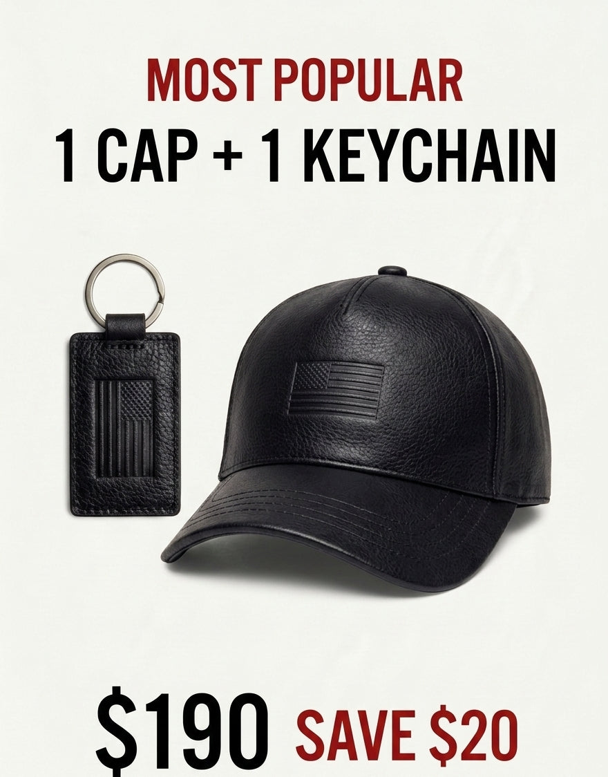 US Flag Leather Cap & Keychain Set – $190 Bundle