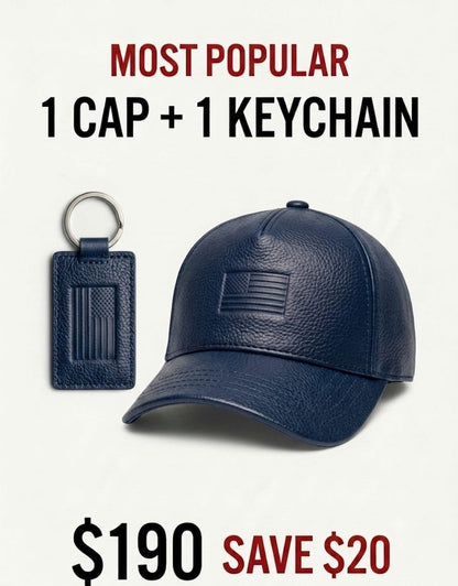 US Flag Leather Cap & Keychain Set – $190 Bundle