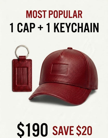 US Flag Leather Cap & Keychain Set – $190 Bundle