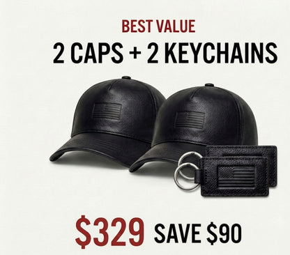2 USA Leather Caps & 2 Keychains Bundle – $329