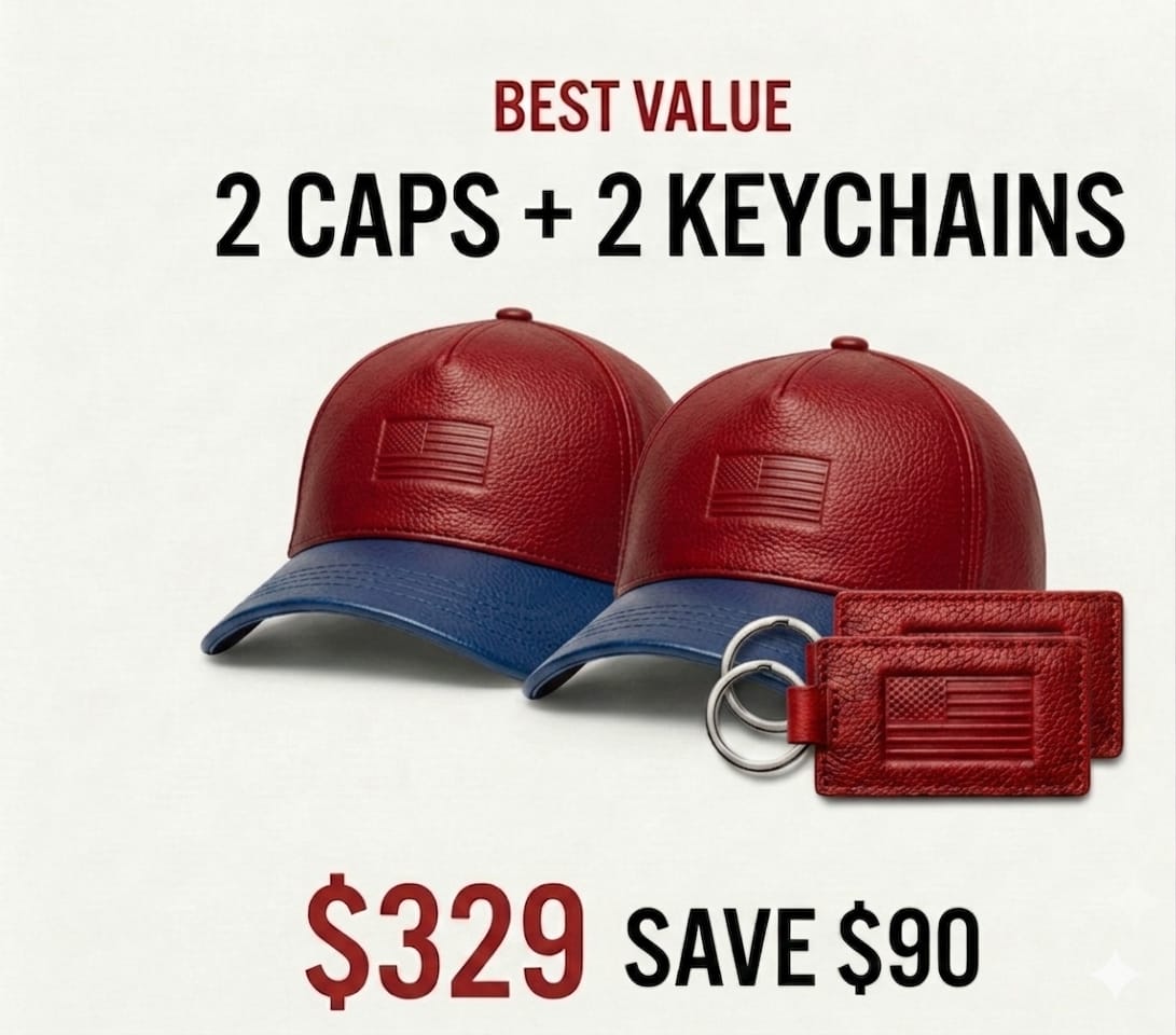 2 USA Leather Caps & 2 Keychains Bundle – $329