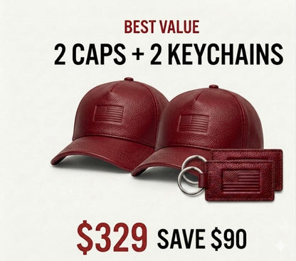 2 USA Leather Caps & 2 Keychains Bundle – $329