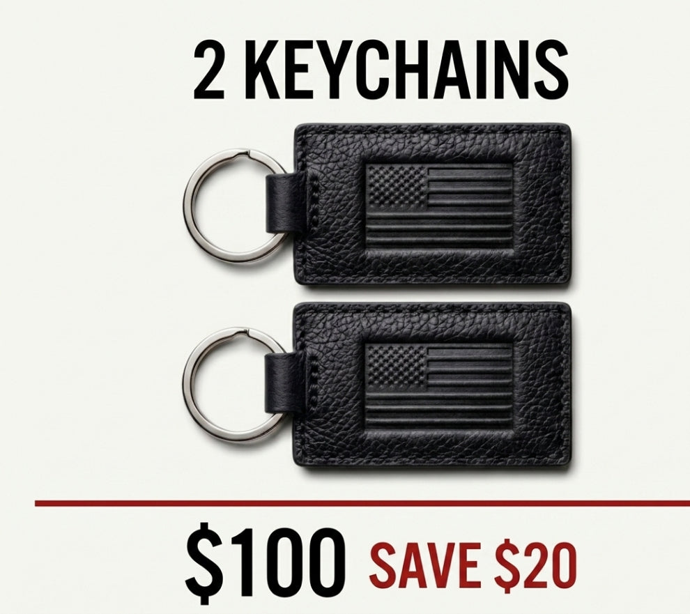 2 Zervano US Flag Leather Keychains – $100
