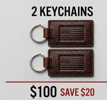 2 Zervano US Flag Leather Keychains – $100