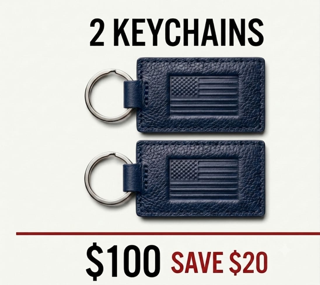 2 Zervano US Flag Leather Keychains – $100