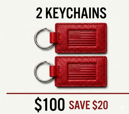 2 Zervano US Flag Leather Keychains – $100