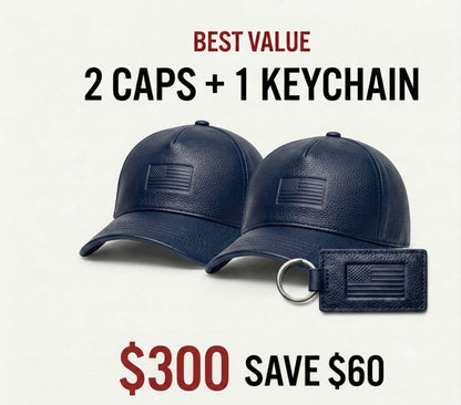 2 USA Leather Caps + 1 Keychain Bundle – $300