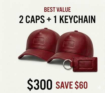 2 USA Leather Caps + 1 Keychain Bundle – $300