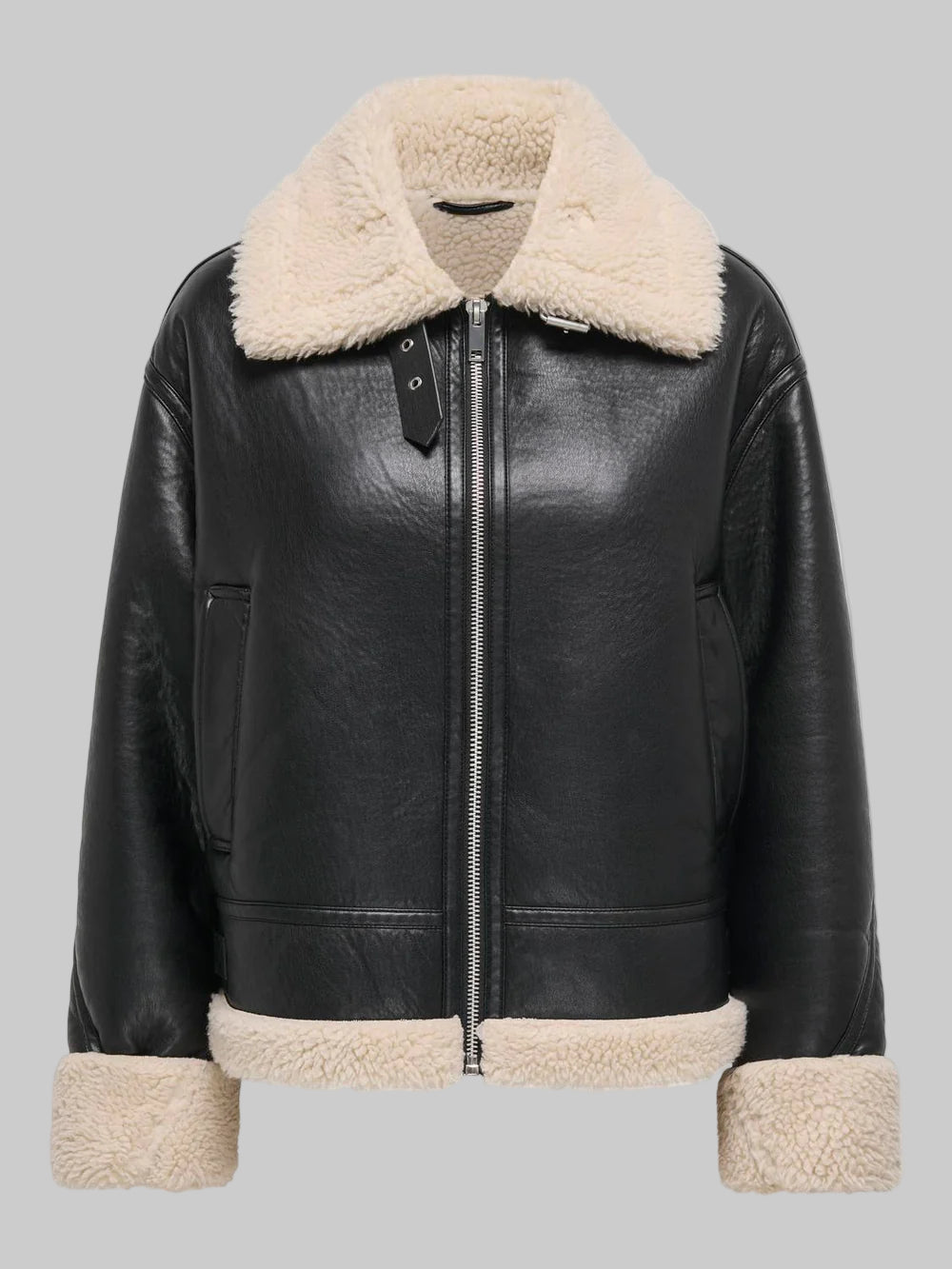 Women's Black Shearling Aviator Jacket