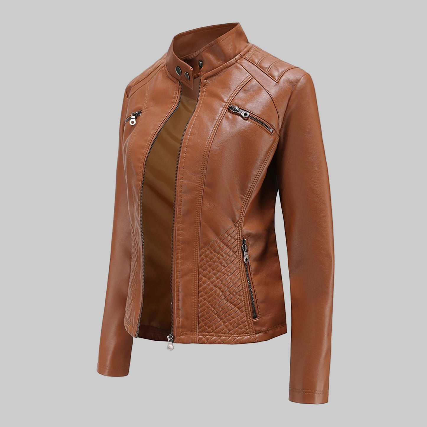 Brown leather jacket on a white background