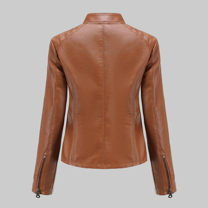 Brown leather jacket on a white background