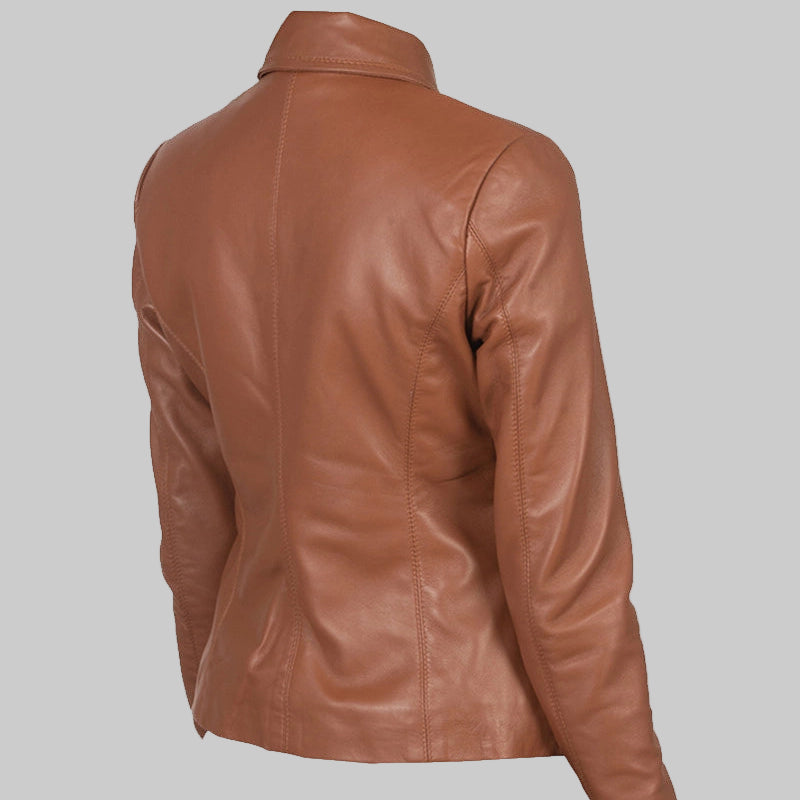 Brown leather jacket on a white background