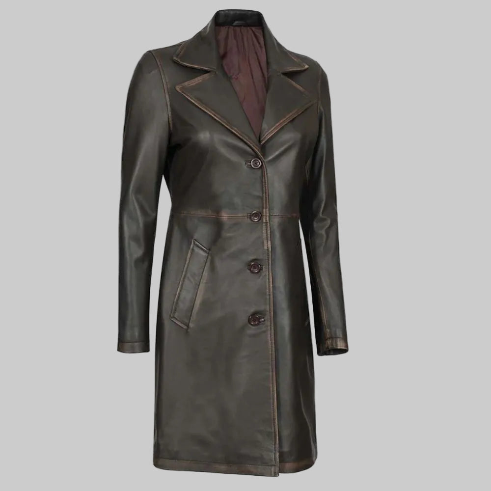 Brown leather coat on a white background