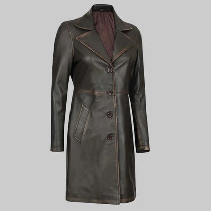 Brown leather coat on a white background