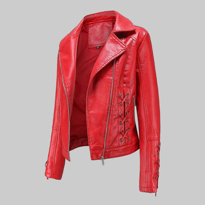 Red leather jacket on a white background